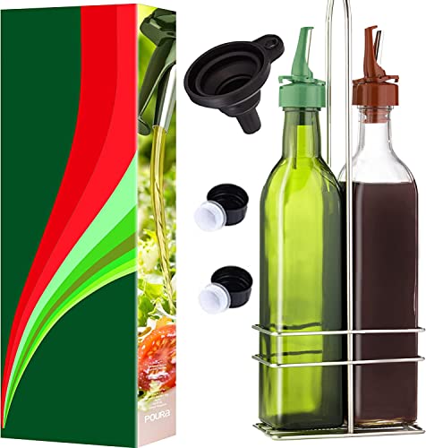 Poura 17oz Vinegar and Olive Oil Bottle Drizzler Set including Caddy 500ml