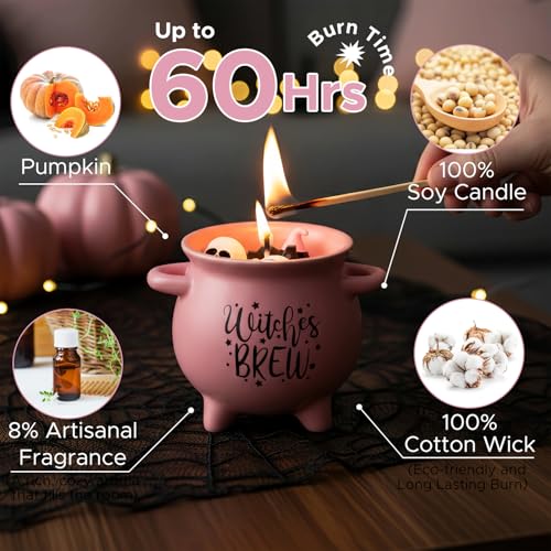Pink Boo Basket Stuffers for Women Teen Girls with 14OZ Witches Cauldron Candle Pumpkin Scented Candle for Pink Halloween Decoration Indoor - image 3