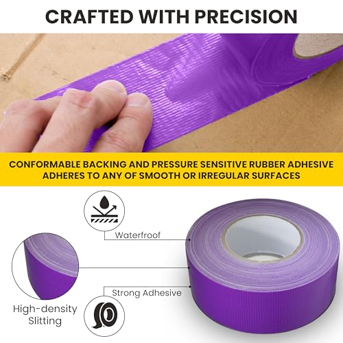 Image of T.R.U. Set of 2 Purple Durable Duct Tape Rolls, 11 Mil Thickness, 2 Inches by 30 Yards, High Strength, Flexible, No Residue, Water-Resistant and Tearable by Hand, Versatile for Indoor and Outdoor Use