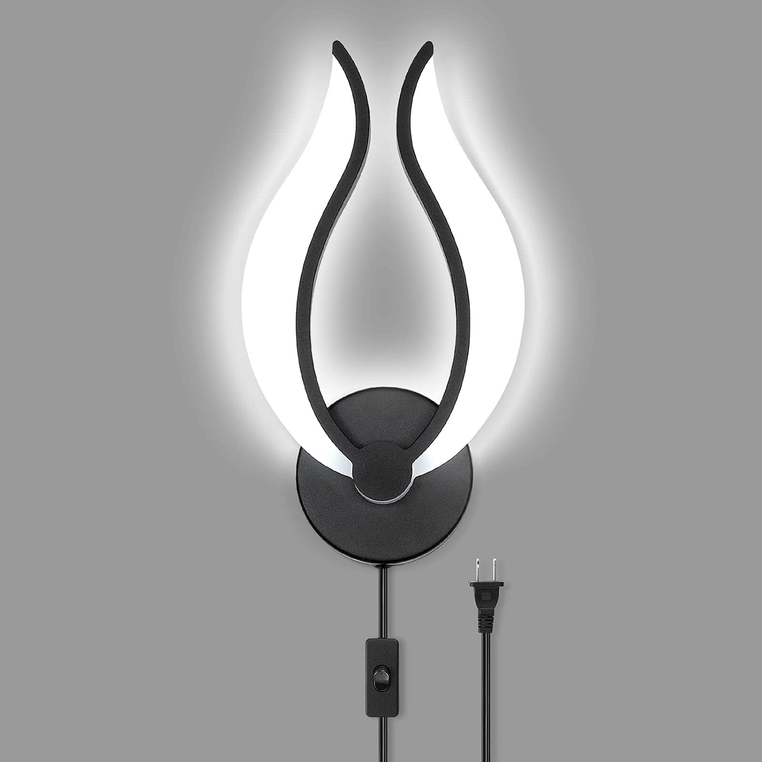 TRLIFE Modern Wall Sconce, Plug in Wall Sconce 12W 6000K Cool White Acrylic Wall Sconce Lighting with 6FT Plug in Cord and On/Off Switch on The Cord(1 Pack)