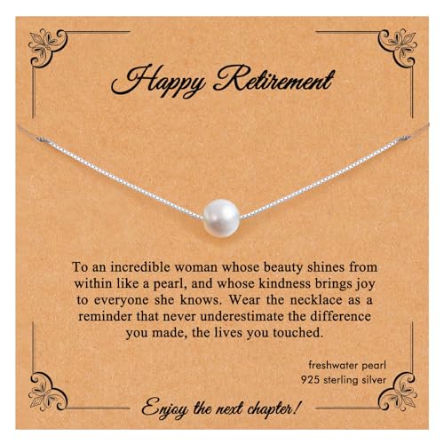 Retirement Gift for Woman S925 Sterling Silver Freshwater Pearl Necklace Happy Retirement Gifts with Card