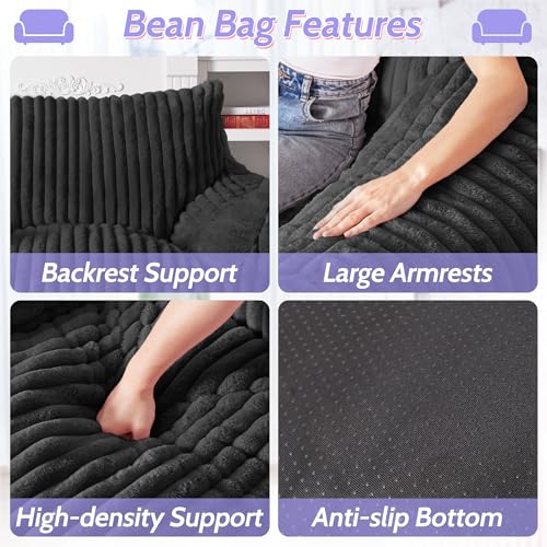 Image of HABUTWAY Comfy Floor Sofa Giant Plush Reading Chair Indoor Cozy Couch with Armrests Oversized Couch Upholstered Boneless Sofa Portable Cloud Couch Accent Chair for Living Room, Bedroom (Black)
