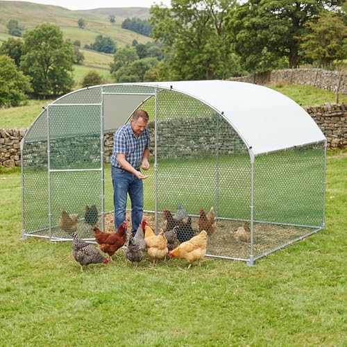 YRHome 3x2x2m Freilaufgehege Hühnerstall Haustierkäfig aus Metall Geflügelstall Hühnerhaus Bogenform Design mit Sonnenschutzdach Winterfest für Hühnerkäfig Haustierkäfig Vogelkäfig Kleintiere