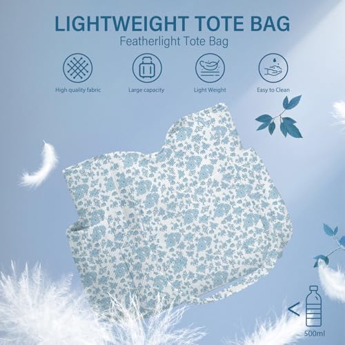 Corduroy Tote Bag for Women, Large Capacity Cute Tote Bags With 6 Pockets, Laptop Tote Bag Crossbody Shoulder Handbag Teacher Nurse Bags for Work Travel Gym(Blue Flowers) - image 8