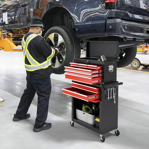Image of 8-Drawer Rolling Tool Chest Tool Box,Removable Tool Storage Cabinet with 4 Wheels and Drawers,2 in 1 Portable Toolbox Organizer, Tool Chest with Lockable Drawer Gifts for Men (BlackRed)
