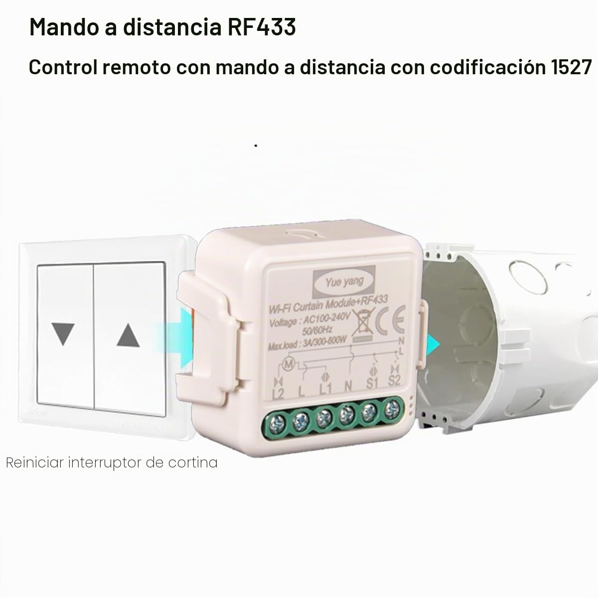 Yueyang Interruptor de cortina Wifi Rf Tuya Smart Life Módulo de persiana enrollable 433 MHz Mando a distancia, para puertas y ventanas de garaje Alexa (2)