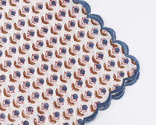Ridhi - Indian Embroidered White Cotton Fabric Napkins Set For Dining Table Decor, Set Of 4 Hand Block Print Napkin, Ethnic 100% Cotton Floral Napkin Multi-Purpose Usage (Pattern 6) #TOP1