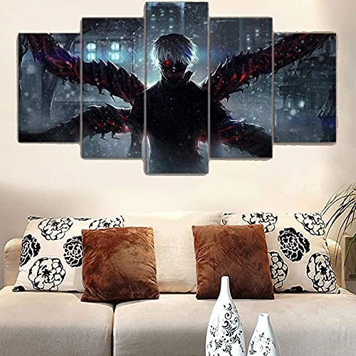 Gtart Canvas Wall Art 5 Piezas Impresas en Lienzos Imágenes Tokyo Ghoul Anime Póster Modular Pinturas Hd Lienzo Imagen impresa de 5 paneles Decoración de la pared del hogar Listo Cover