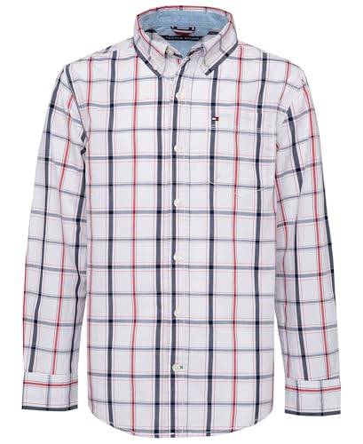 Tommy Hilfiger Boys' Long Sleeve Woven Button-Down Shirt, Samuel Classic White, 4