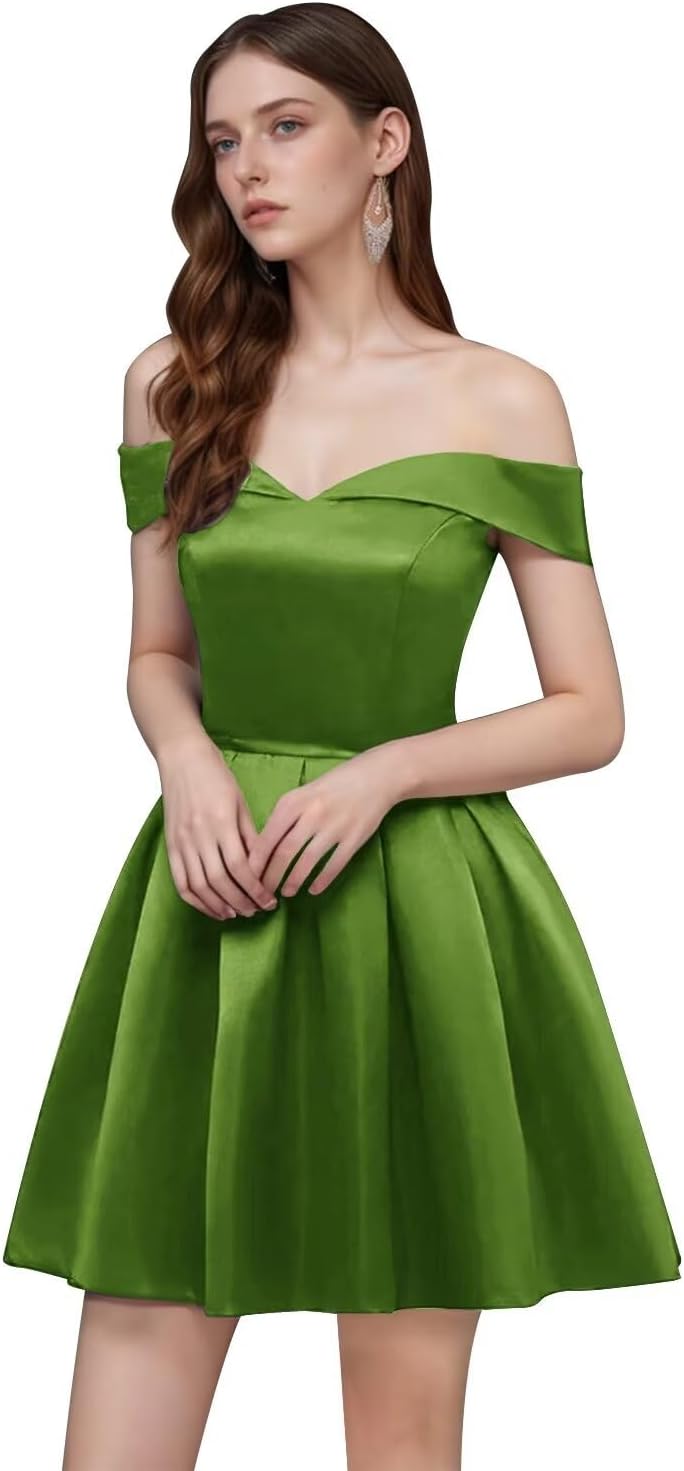Smileven Short Satin Homecoming Dresses 2024 for Teens Off Shoulder Cocktail Dress
