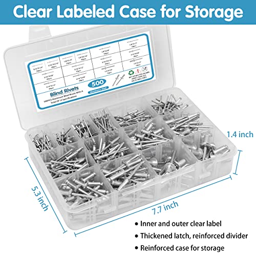 Satantech RIVET SILVER 001 500Pcs Pop Rivets Assortment Kit,14 Sae Sizes Aluminum Rivets thumb #6