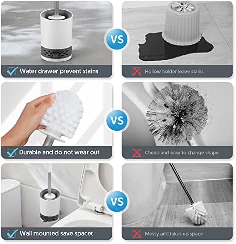 Toilet Brush and Holder Set 2 Pack with Hard Bristle Nylon & Stainless Steel Holder, White