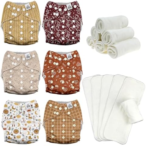 Mama Koala 3.0 Baby Cloth Diapers with 6 Inserts Bundle, with 6pcs 5-Layer Bumboo(No Microfiber) Inserts Cover