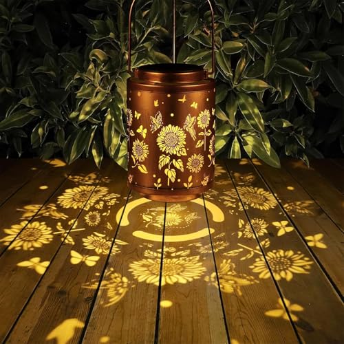 Lampes solaires d'extérieur en forme de papillon - Décoration de jardin - Lampe suspendue LED - Étanche - En métal - Pour terrasse, cour, chemin de jardin - Cuivre