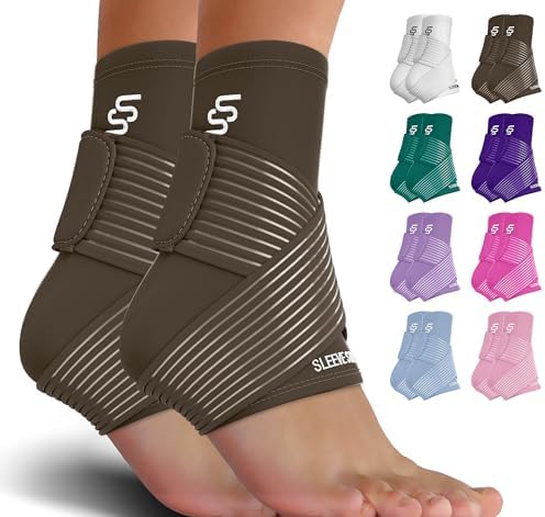 Sleeve Stars Ankle Brace for Sprained Ankle, Plantar Fasciitis Relief Achilles Tendonitis Brace, Ankle Support for Women & Men w/Strap, Heel Protector Wrap for Pain & Compression (Single/Hot Pink)