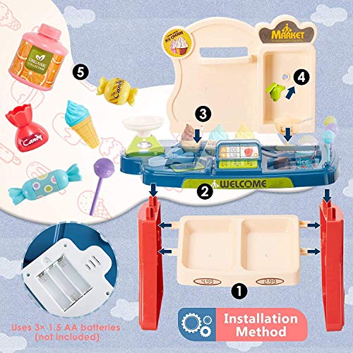 Image of LONGMIRE Plastic 42 Pcs Big Size Kitchen Playset | Musical & Light Kitchen Set Toy for Kids with Sound and Accessories Set for 4 Year Old (MINI Supermarket)