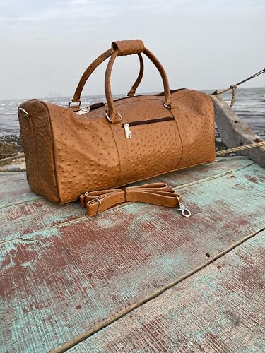 Ostrich Leather Duffel Bag for Travel, Weekend, Gym & Overnight, Luxury Sports Bag with Smooth Zipper, Anti-Slip Handles, Stylish & Spacious2