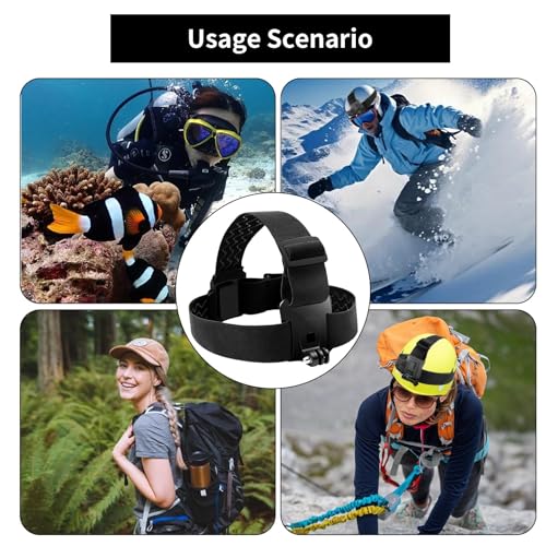 Image of Action Camera Head Mount Strap Compatible with GoPro Hero 13 12 11 10 9 8 7 AKASO EK7000 V50 Elite Apexcam Fusion DJI Osmo Elastic Adjustable Headband Wearing Head Harness Accessories