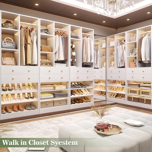 Besiost Closet System, 55.6"/4.7 FT Closet Organizer System with Drawers and Shelves, Walk-in Closets Systems for Small Closets, Free Standing Reach in Closet Tower, Load 1200+LBS, White 2 Pack - Image 7