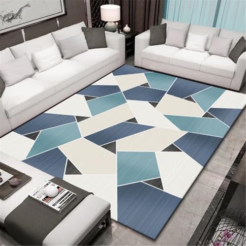 Tapis extérieur balcon bleu au design géométrique irrégulier 50x80cm résistant