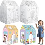 Foilswirl 4 Pcs Giant Easter Bunny House Cardboard Castle Playhouse DIY Easter Cardboard House Bunny Chicken Egg Cardboard House for Easter Party Holiday Bunny Easter Day Gift 21.7' x 17.7' x 31.5'