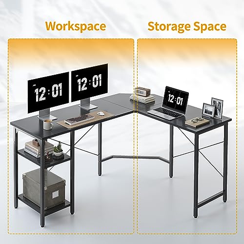 Image of CubiCubi L Shaped Desk, 59.1 Inch Reversible Corner Desk with Storage Shelves, Home Office Desk for Writing Gaming Study, Modern Black