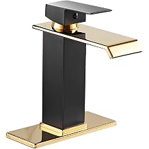 Black Bathroom Faucet Gold Waterfall One Handle 1-3 Hole Lavatory Vanity Sink Faucet with Water Supply Hose Deck Mount Commercial