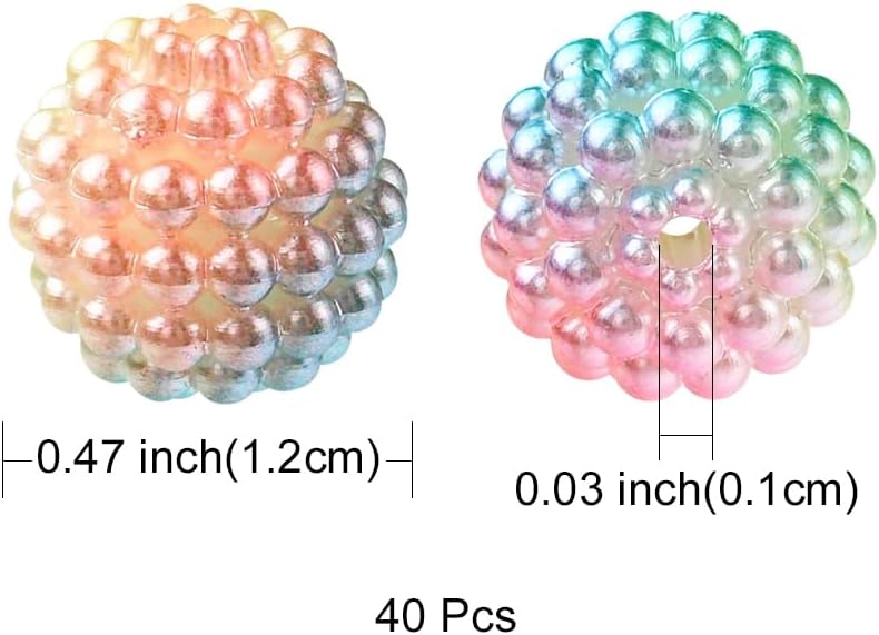 40Pcs Imitation Pearl Bayberry Beads for Bracelets Making 12mm Round Disco Ball Colorful Loose Acrylic Beads Craft Supplies for Home Decoration Jewelry Necklaces Earrings Keychain Crafting - Image 3