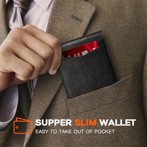 Image of RUNBOX Wallet for Men Slim Leather Bifold RFID Blocking Minimalist Front Pocket Design with Gift Box | Minimalist Front Pocket Design, Holds 8 Cards, RFID Protection, Gifts for Men on Birthdays, Father's Day, and Christmas