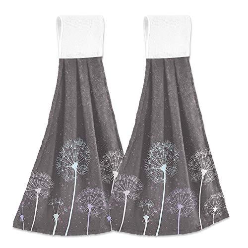 Kcldeci Hanging Kitchen Hand Towels Colored Dandelions Dishcloths Sets with Loop Hand Towels Kitchen Tie Towel 2 Pieces