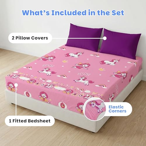 Image of Famyo Glow in The Dark Blanket & Fitted Bedsheet Combo for Kids | 0-15 Years, 200x152 cm Queen Size, Soft Flannel Fleece Throw, Soft 300 TC Cotton Bedsheets, Cozy & Warm All-Season Radium