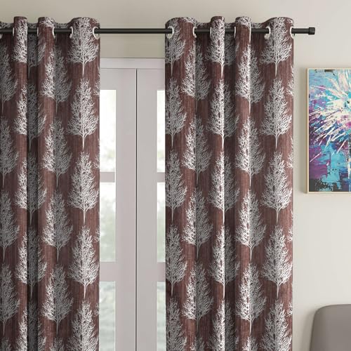 Image of STITCHNEST Tree Design Jacquard Door Curtain - Brown, 9 Feet, Grommet Top - Pack of 1 Premium Curtain for Living Room & Bedroom