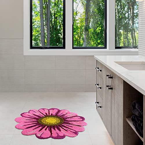 Sunflower Rug For Kitchen Bathroom Bedroom Living Room - Hand Woven Round Flower Floor Mat Modern Area Rugs Runner, Pink #TOP2