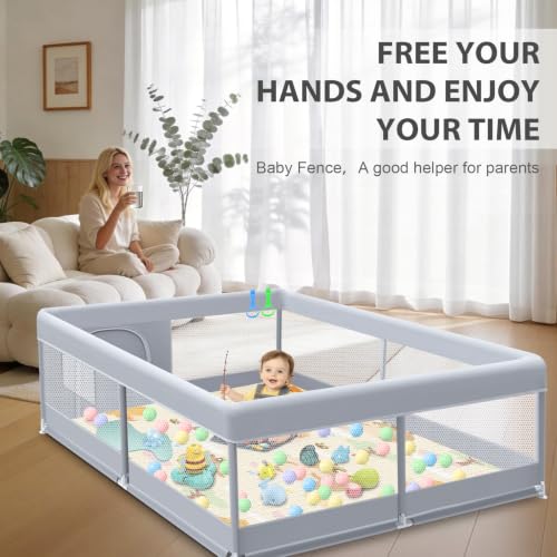 Image of XVISHX Baby Playpen with Mat, 50x50 Inch Play Pen, Playpen for Babies and Toddlers, Baby Playard for Indoor & Outdoor Active Center Game Fence, with Skin-Friendly Fabric and Soft Breathable Mesh