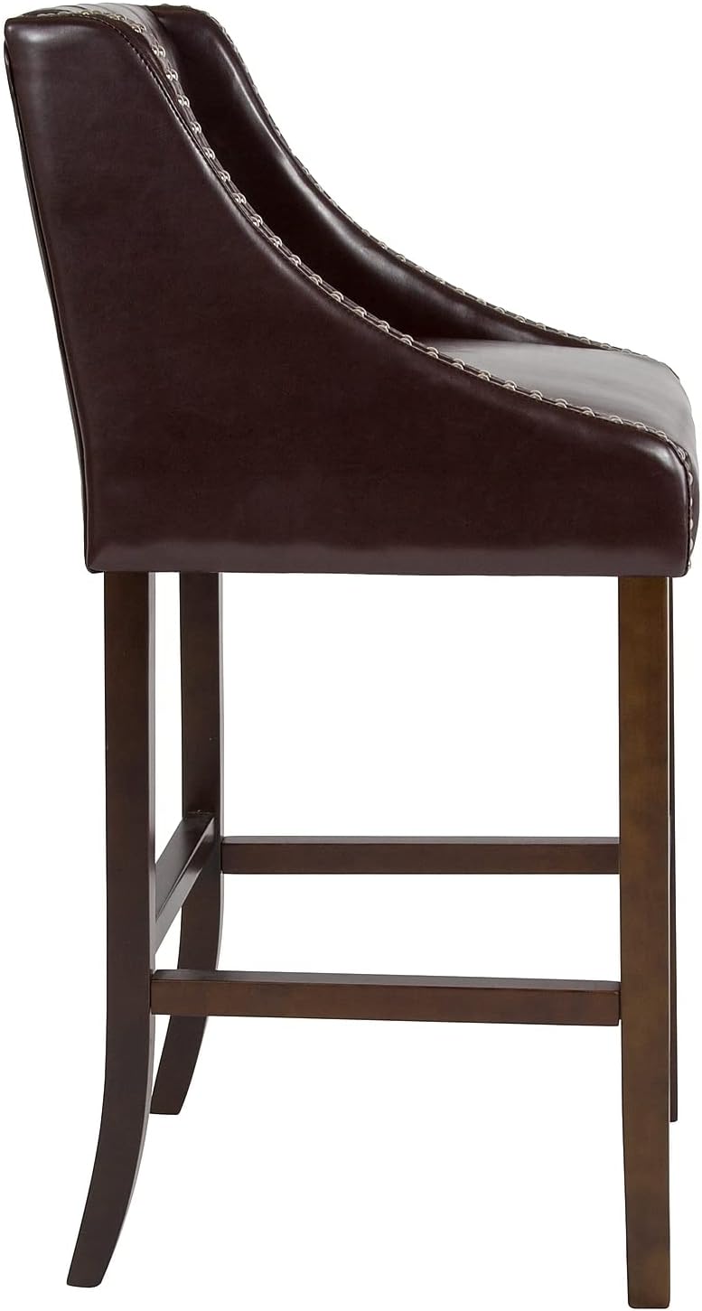 Saddle Style 32" Brown Leather and Wood Barstool