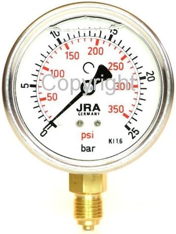 JRA -Longlife glycerine pressure gauge 0-25 bar/psi NG63 connection bottom G1/4 inch.