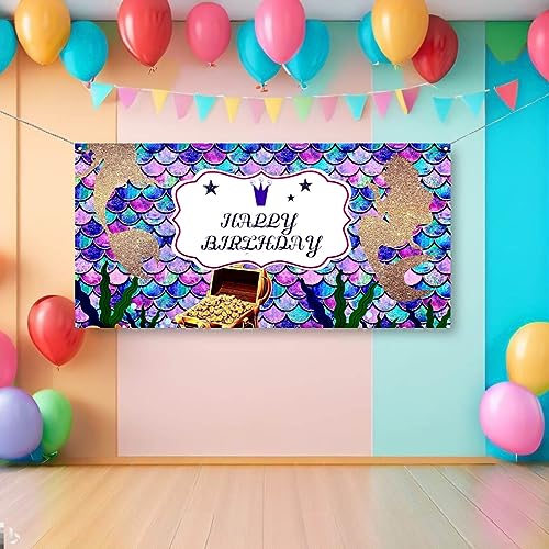Image of Wanna Party 4' x 3' Mermaid Backdrop for Girls Birthday Banner /Under The Sea Theme Party Decorations /Scales Photography /Photo Studio Booth