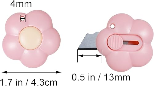 Miniatura 2 de Fengek 3 piezas mini cuchillo utilitario retráctil con forma de flor, cortadores de caja de bolsillo, abridor de cartas de plástico deslizable con