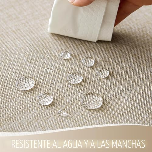 Miniatura 2 de Softalker Manteles Antimanchas Redondo 140 Cm De Diámetro Mantel De Falso Lino Mantel Antimanchas Exterior Repelente Al Agua Protege La Mesa Para Comedor,Cocina,Cumpleaños,Festivos,1 Pieza,Beige