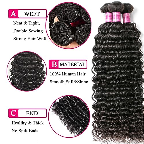 Beautymoon 10A Grade Peruvian Hair Bundles 12 14 16 18 Inch Deep Wave Bundles Human Hair Natural Black Sew In 4 Bundles Human Hair Extensions thumb #1