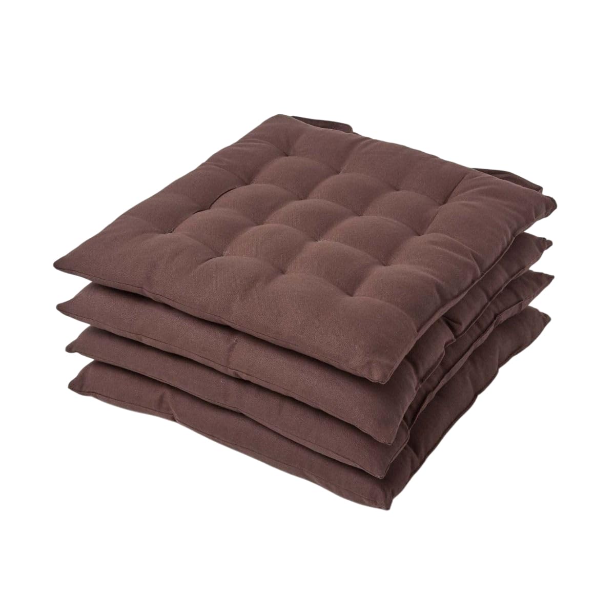HOMESCAPES Chocolate Brown Seat Pads for Dining Chair, Set of 4 100% Cotton Chair Pads with Straps, 40x40 cm