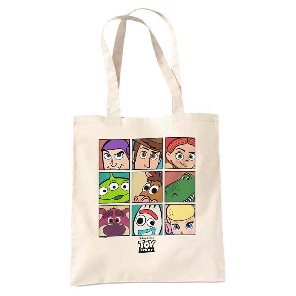 Disney Toy Story Character Grid Grocery Travel Reusable Tote Bag, Natural