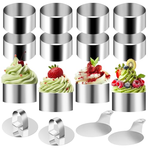 GZXUEHU 12 Pièces Cercle a Patisserie en Acier Inoxydable, Cercles De Présentation, Emporte Piece Rond, Facile à Démouler, pour Mousses, Gâteaux, Desserts