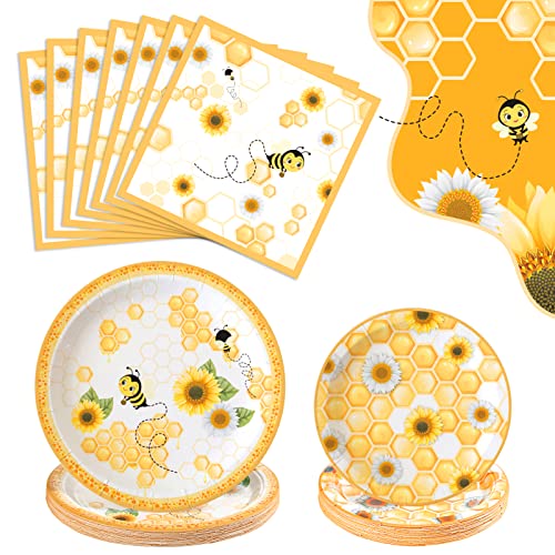 72PCS Bumble Bee Themed Tableware Party Decorations - Serves 24 - Bee Paper Plates and Napkins, What Will It Bee Gender Reveal Birthday Baby Shower Party Supplies