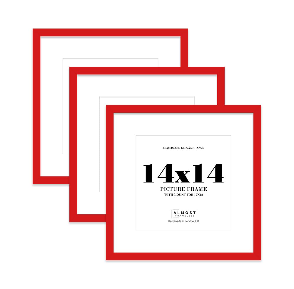 14x14 Red Picture Frame with Mount for 12x12 Photos, Prints - Modern Square Wall Frame, Set of 3