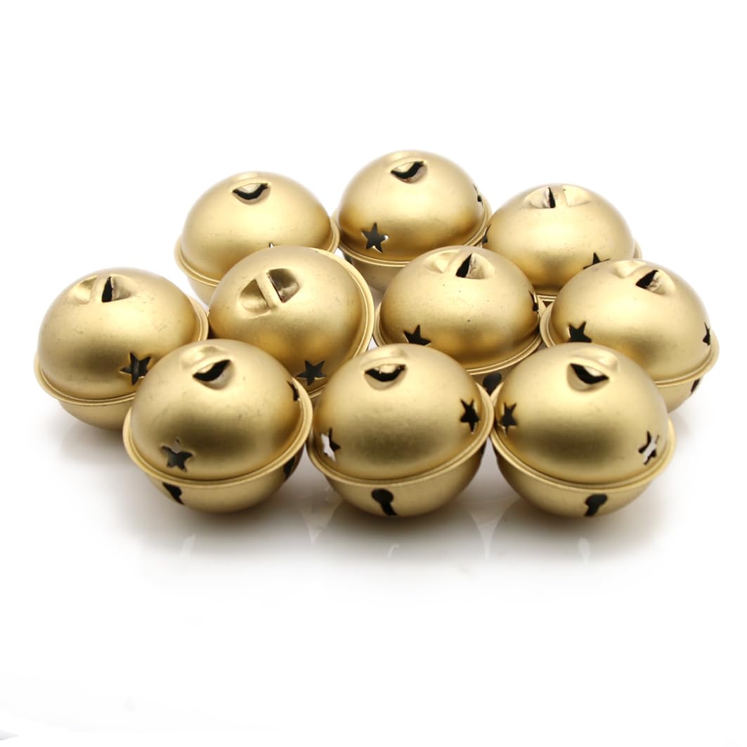 LXZ Decorative Round Bells - Metal Jingle Bells for Party, Home, Christmas, Diameter 1.5-in (5 cm) (Matte Gold, 10)