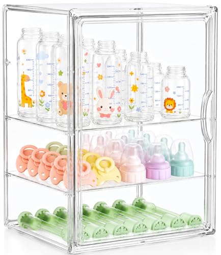 Baby Bottle Storage Organizer Large 3 Tier Acrylic Bottle Storage Organizer Container for Countertop Clear Plastic Bottle Station Organizers for Kitchen Cabinet Vanity Bathroom Gifts for New Mom