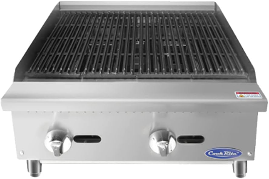Atosa ATRC CookRite Commercial Countertop Radiant Charbroiler, Natural or LP Gas, 24", Cast Iron Grates, (2) Burners, Manual Controls (ATRC-24)