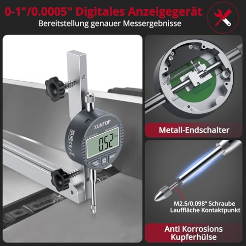 XUNTOP Digitale Messuhr Tischsägenkalibrierungstabelle Tischsäge Gauge Messuhr Präzisionsmessgerät mit 0.0005 Genauigkeit für Labor Werkstatt 3D Drucker