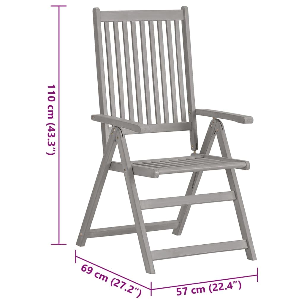 Sedie da giardino in legno di acacia, 2 pezzi, con cuscini, colore grigio | Schienale regolabile a 5 livelli, 100% poliestere impermeabile, portata 110 kg